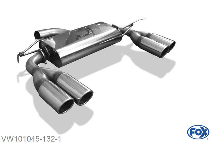 VW101045-132, VW Beetle 1,2l - 16 (5C) Coupe & Cabrio - Starre achteras 1.2l 77kW, Einddemper rechts/links - 2x90mm  Type 16 rechts/links 70mm Buisdiameter Geheel RVS, Absortie demper, mooie diepe sound, Met E-keur