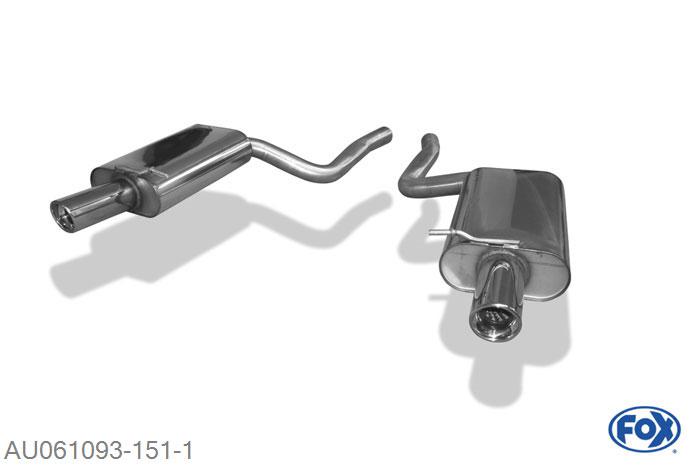 AU061093-151, Audi A4 Typ B7 quattro 1.8l 120kW 2.0l 147kW 3.0l TDI 150/171kW, Einddemper rechts/links O63,5mm - 1x90mm  Type 17 rechts/links Geheel RVS, Absortie demper, mooie diepe sound, Teilegutachten (eintragungspflichtig)