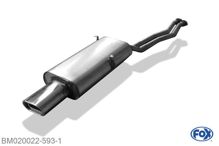 BM020022-593, BMW E30 320i/ 325i 2.0l 95kW 2.5l 125kW, Einddemper met eindstuk 135x80mm  Type 53 01c5X4kEs3o Buisdiameter Geheel RVS, Absortie demper, mooie diepe sound, Met E-keur