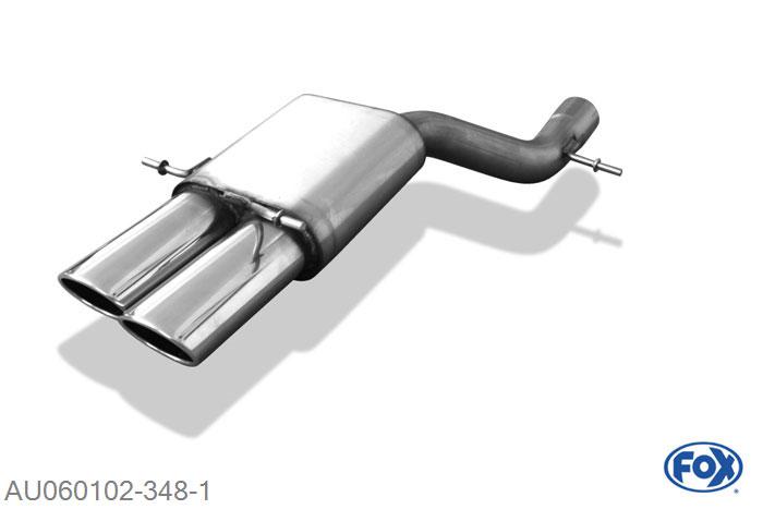 AU060102-348, Audi RS4 B5 2.7l 280kW, Einddemper met eindstuk 2x115x85mm  Type 32 76mm Buisdiameter Geheel RVS, Absortie demper, mooie diepe sound, Met E-keur