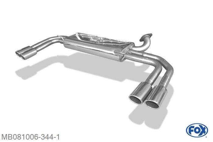 MB081006-344, Mercedes Vito/ Viano - W639 (nicht Compact) 3.2l 140/160kW 3.7l 170kW 2.2l CDI 60/65/70/80/85/90/100/110/120kW 3.0 CDI 150/165kW, Einddemper met uitgang rechts/links  - 2x88x74mm  Type 32 rechts/links 63,5mm Buisdiameter Geheel RVS, Absortie demper, mooie diepe sound, Met E-keur