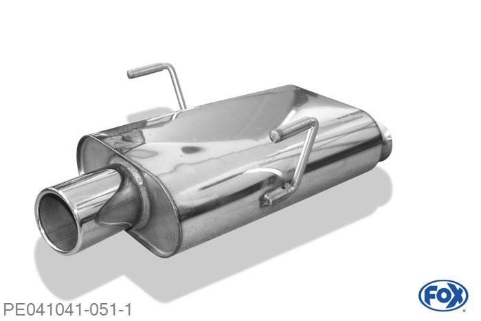 PE041041-051, Peugeot 406 Coupe 3.0l 24V 140kW 3.0l V6 152kW, Einddemper met eindstuk 1x90mm  Type 12 63,5mm Buisdiameter Geheel RVS, Absortie demper, mooie diepe sound, Met E-keur