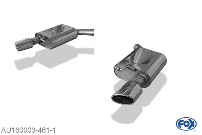 AU160003-461, Audi A7 4G - 3,0l TFSI 3.0l TFSI 220kW, Einddemper rechts/links - 115x85mm  Type 38 rechts/links 63,5mm Buisdiameter Geheel RVS, Absortie demper, mooie diepe sound, Met E-keur
