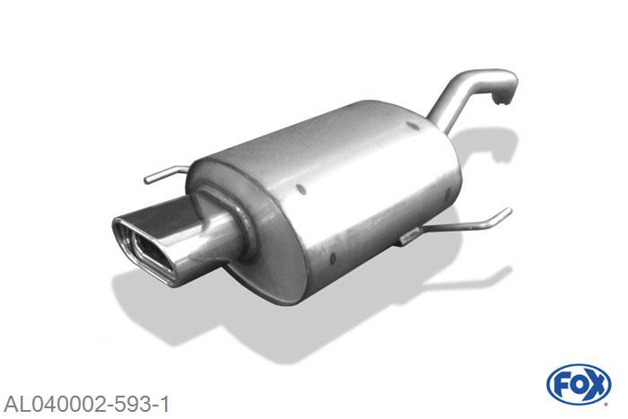 AL040002-593, Alfa Romeo 147 1.6l 77/88kW 2.0l 110kW, Einddemper met eindstuk 135x80mm  Type 53 50mm Buisdiameter Geheel RVS, Absortie demper, mooie diepe sound, Met E-keur