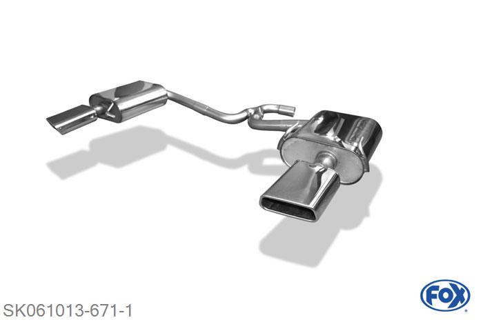 SK061013-671, Skoda Octavia Typ 1Z 4x4 + Scout 2.0l 110kW 2.0l TDI 103kW, Einddemper rechts/links - 145x65mm  Type 59 rechts/links 63,5mm/ 2x55mm Buisdiameter Geheel RVS, Absortie demper, mooie diepe sound, Met E-keur