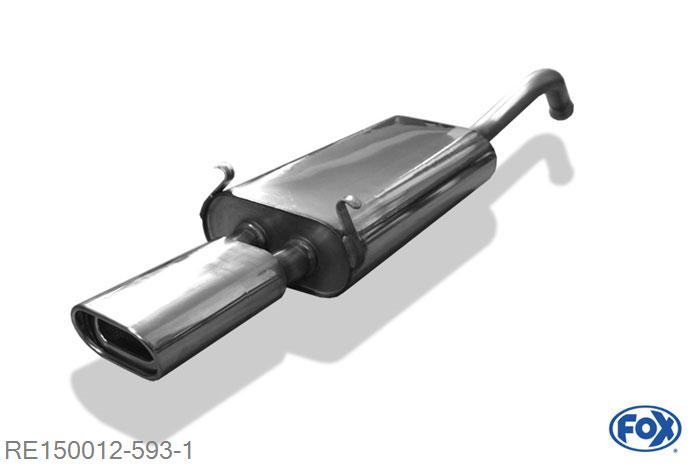RE150012-593, Renault Laguna I K56 - Grandtour 1.6l 79kW 1.8l 66/68/88kW 2.0l 80/83/103kW 3.0l 123/140kW 1.9l dTi 72/79kW 2.2l D 61kW 2.2l dT 61/83kW, Einddemper met eindstuk 135x80mm  Type 53 Geheel RVS, Absortie demper, mooie diepe sound, Met E-keur