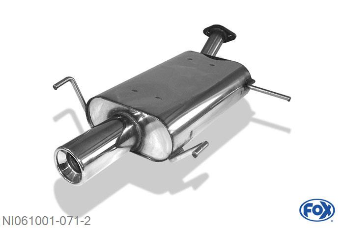 NI061001-071, Nissan Primera P11 - Limousine 1.6l 66/73/78kW 1.8l 84kW 2.0l 85/96/103/110kW 2.0l TD 66kW, Einddemper met eindstuk 1x90mm  Type 13 Geheel RVS, Absortie demper, mooie diepe sound, Met E-keur