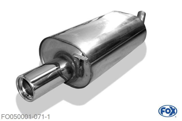FO050001-071, Ford Ka 1.3l 37/44kW, Einddemper met eindstuk 1x90mm  Type 13 Geheel RVS, Absortie demper, mooie diepe sound, Teilegutachten (eintragungspflichtig)