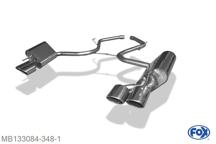 MB133084-348, Mercedes SL Typ 230 3.5l 200kW 5.5l 285kW, Einddemper rechts/links - 2x115x85mm  Type 32 rechts/links - half systeem vanaf Kat 50mm Buisdiameter Geheel RVS, Absortie demper, mooie diepe sound, Met E-keur