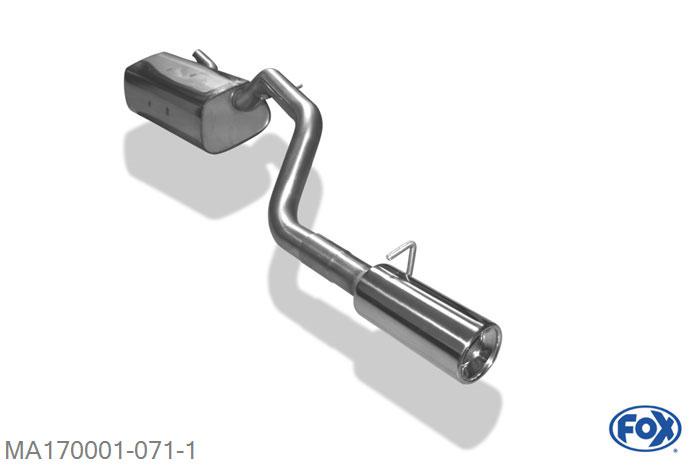 MA170001-071, Mazda 3 - BK 1.4l 62kW 1.6l 77kW 2.0l 110kW, Einddemper met eindstuk 1x90mm  Type 13 55mm Buisdiameter Geheel RVS, Absortie demper, mooie diepe sound, Met E-keur