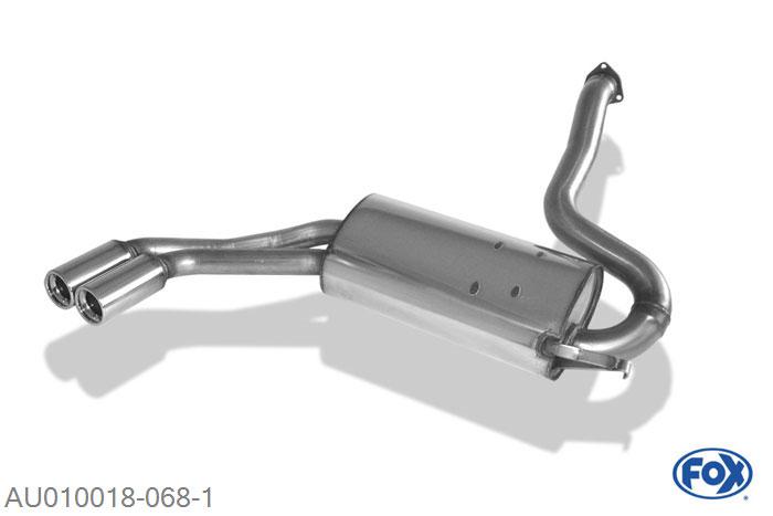 AU010018-068, Audi 80/90 Typ 81/85 quattro 1.8l 66/81/82kW 2.0l 83/85kW 2.3l 88/98/100kW, Einddemper met eindstuk 2x76mm  Type 13 Geheel RVS, Absortie demper, mooie diepe sound, Met E-keur
