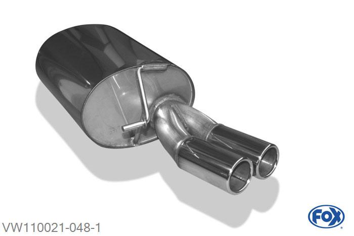 VW110021-048, VW Bora 1J/ Bora 1J Variant - 4-Motion 2.3l 110kW, Einddemper met eindstuk 2x76mm  Type 12 50mm Buisdiameter Geheel RVS, Absortie demper, mooie diepe sound, Met E-keur