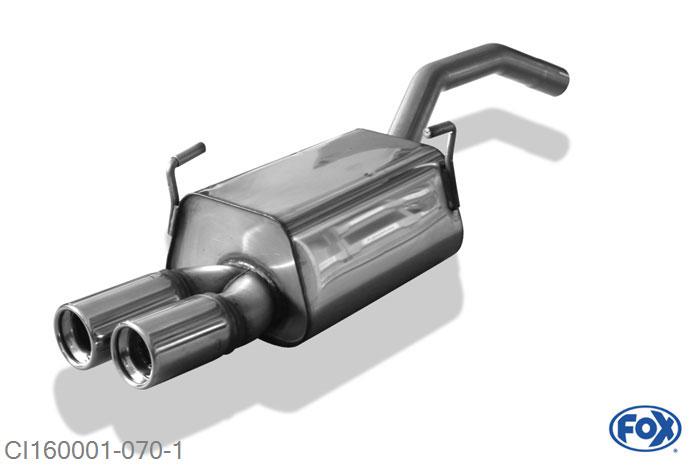 CI160001-070, Citroen C8/ Peugeot 807 3.0l V6 150kW, Einddemper met eindstuk 2x80mm  Type 13 55mm Buisdiameter Geheel RVS, Absortie demper, mooie diepe sound, Met E-keur