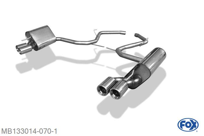 MB133014-070, Mercedes SL Typ 230 - Super Sound! 3.7l 180kW 5.0l 225kW, Einddemper rechts/links - 2x80mm  Type 13 rechts/links 50mm Buisdiameter Geheel RVS, Absortie demper, mooie diepe sound, Zonder goedkeuring