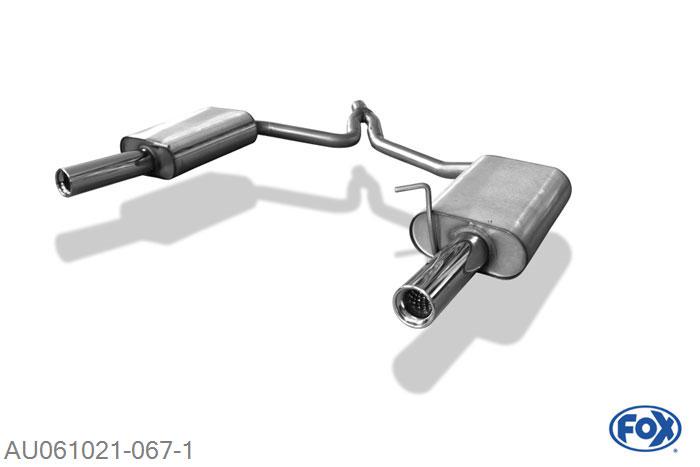 AU061021-067, Audi A4 Typ B6 1.6l 75kW 2.0l 96kW, Einddemper rechts/links - 1x76mm  Type 13 rechts/links 55/ 2x50mm Buisdiameter Geheel RVS, Absortie demper, mooie diepe sound, Met E-keur