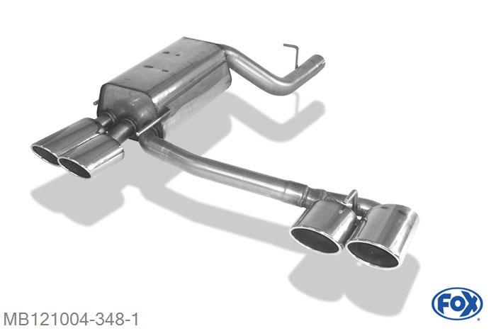 MB121004-348, Mercedes CLK Typ 209 Cabrio & Coupe 1.8l K 120/125kW 2.6l 125kW 3.0l 170kW 3.2l 160kW 3.5l 200kW 5.0l 225kW 2.7l CDI 125kW 3.0l CDI 165kW, Einddemper met uitgang rechts/links O70mm - 2x115x85mm  Type 32 rechts/links 70mm Buisdiameter Geheel RVS, Absortie demper, mooie diepe sound, Teilegutachten (eintragungspflichtig)