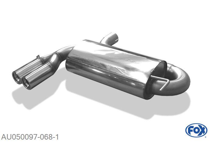 AU050097-068, Audi S3 Typ 8L 1.8l T 154/165kW, Einddemper O70mm - 2x76mm  Type 13 70mm Buisdiameter Geheel RVS, Absortie demper, mooie diepe sound, Teilegutachten (eintragungspflichtig)
