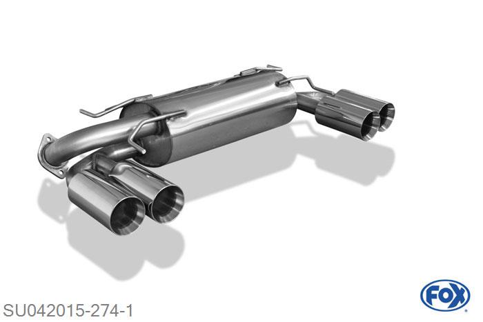 SU042015-274, Subaru Impreza GRF 4x4 - WRX 2.5l 169/221kW 2.0l D 110kW, Einddemper met uitgang rechts/links - 2x100mm  Type 24 rechts/links 63,5mm Buisdiameter Geheel RVS, Absortie demper, mooie diepe sound, Met E-keur