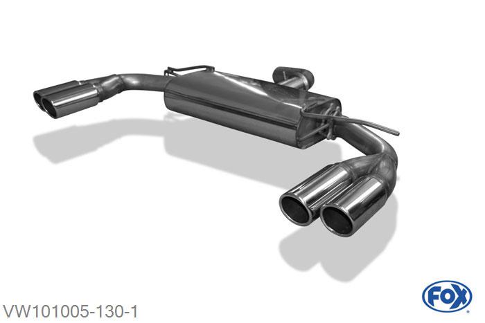 VW101005-130, VW Beetle 2,0l - 16 (5C) Coupe & Cabrio 2.0l 147/155/162kW, Einddemper met uitgang rechts/links - 2x80mm  Type 16 rechts/links 70mm Buisdiameter Geheel RVS, Absortie demper, mooie diepe sound, Met E-keur