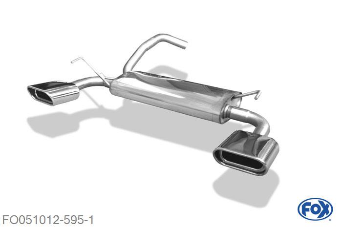 FO051012-595, Ford Ka 1.2l 51kW 1.3l D 55kW, Einddemper rechts/links - 150x70mm  Type 53 rechts/links ab 2009 Buisdiameter Geheel RVS, Absortie demper, mooie diepe sound, Met E-keur