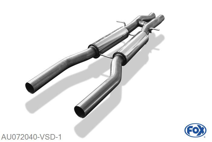 AU072040-VSD, Audi RS6 4F 5.0l 426kW, Voordemper rechts/links 70mm Buisdiameter Geheel RVS, Absortie demper, mooie diepe sound, EG-Genehmigung (eintragungsfrei)