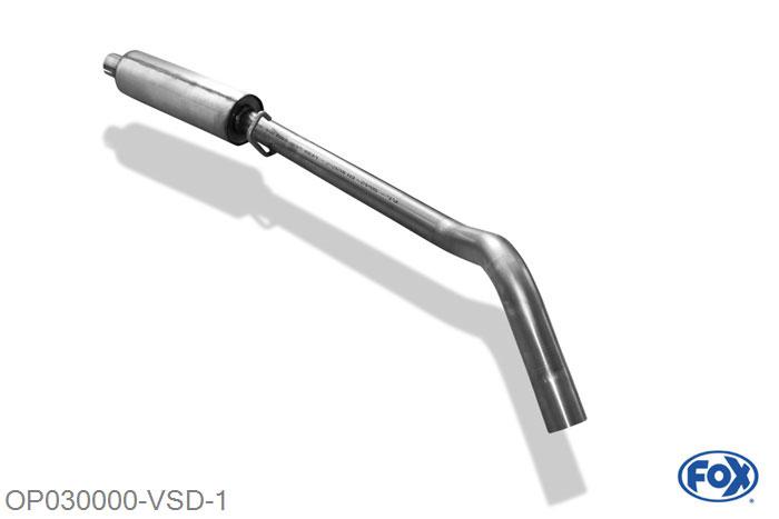 OP030000-VSD, Opel Corsa A-CC 1.2l 33/38/40kW 1.3l 44/51kW 1.4l 44/53/60kW, Voordemper 45mm Buisdiameter Geheel RVS, Absortie demper, mooie diepe sound, Met E-keur