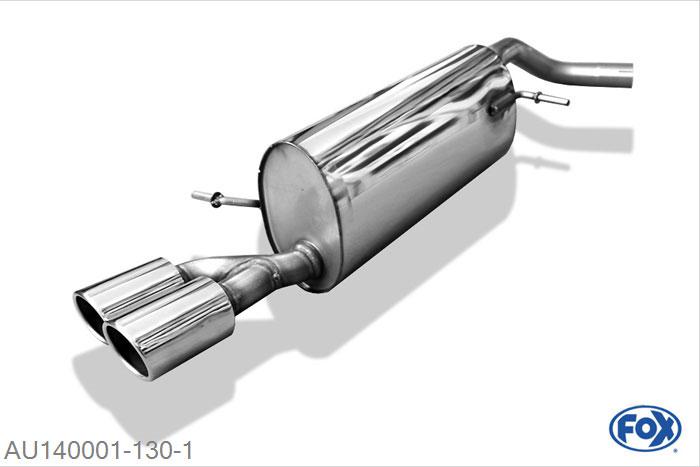 AU140001-130, Audi A1 Kompakt/ A1 Sportback 1.4l 90/132kW, Einddemper met eindstuk 2x80mm  Type 16 55mm Buisdiameter Geheel RVS, Absortie demper, mooie diepe sound, Met E-keur