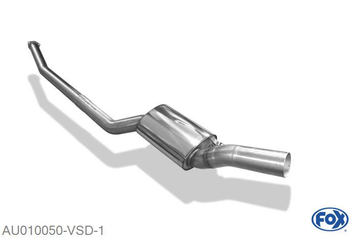AU010050-VSD, Audi Urquattro 2.2l 10V Turbo 147kW, Voordemper O76mm 76mm Buisdiameter Geheel RVS, Absortie demper, mooie diepe sound, Met E-keur