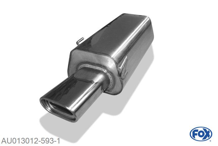 AU013012-593, Audi 80 Typ B4 Limousine & Avant 2.0l 16V 103kW 2.3l 98kW 2.6l 110kW 2.8l 128kW, Einddemper O63,5mm - 135x80mm  Type 53 63,5mm Buisdiameter Geheel RVS, Absortie demper, mooie diepe sound, Teilegutachten (eintragungspflichtig)
