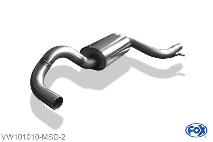 VW101010-MSD, VW Beetle 1,4l - 16 (5C) Coupe & Cabrio - Starre achteras 1.4l 118kW, Middendemper 70mm Buisdiameter Geheel RVS, Absortie demper, mooie diepe sound, Met E-keur