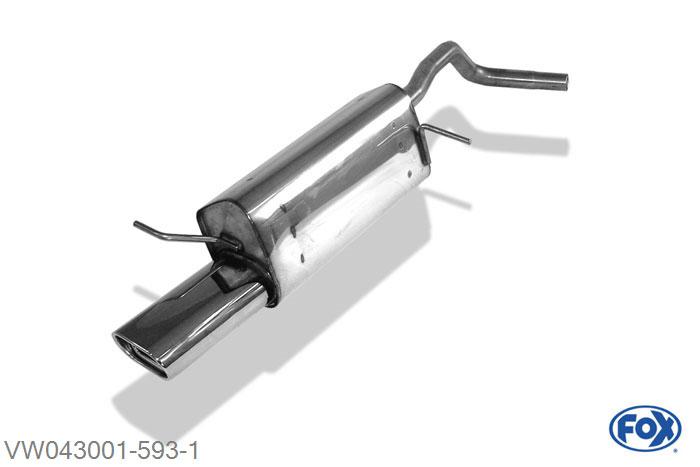 VW043001-593, VW Polo 9N 1.2l 40/44/47/51kW 1.4l 55/59/63/74/77kW 1.4l TDI 51/55/59kW 1.9l SDI 47kW 1.9l TDI 74kW, Einddemper met eindstuk 135x80mm  Type 53 55mm Buisdiameter Geheel RVS, Absortie demper, mooie diepe sound, Met E-keur