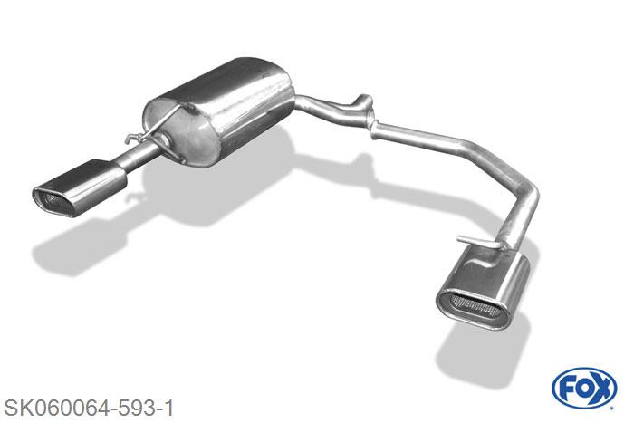 SK060064-593, Skoda Octavia 1U 4x4 2.0l 85kW 1.9l TD 66/74kW, Einddemper met uitgang rechts/links  - 135x80mm  Type 53 rechts/links 50mm Buisdiameter Geheel RVS, Absortie demper, mooie diepe sound, Met E-keur
