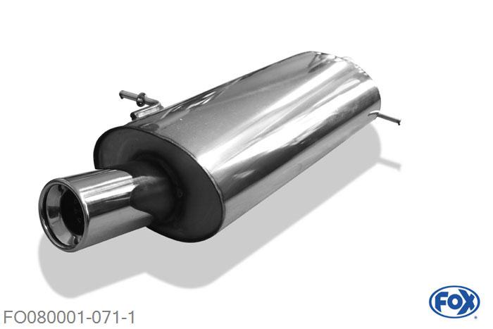 FO080001-071, Ford Galaxy WGR 2.0l 85kW 2.8l 128kW 1.9l TDI 66/81kW, Einddemper enkele buis - 1x90mm  Type 13 55mm Buisdiameter Geheel RVS, Absortie demper, mooie diepe sound, Met E-keur