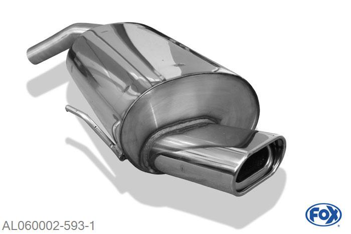 AL060002-593, Alfa Romeo 156 1.6l 88kW 1.8l 103/106kW 2.0l 110/114/122kW 2.5l 140/141kW 2.0l JTD 77/81kW 2.4l JTD 100/103/110kW, Einddemper met eindstuk 135x80mm  Type 53 60mm Buisdiameter Geheel RVS, Absortie demper, mooie diepe sound, Met E-keur