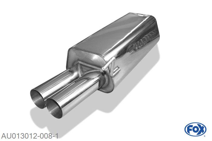 AU013012-008, Audi 80 Typ B4 Limousine & Avant 2.0l 16V 103kW 2.3l 98kW 2.6l 110kW 2.8l 128kW, Einddemper O63,5mm - 2x76mm  Type 10 63,5mm Buisdiameter Geheel RVS, Absortie demper, mooie diepe sound, Teilegutachten (eintragungspflichtig)