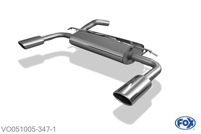 VO051005-347, Volvo C70 II - Cabrio 2.5l 162/169kW, Einddemper met uitgang rechts/links - 115x85mm  Type 32 rechts/links 63,5mm Buisdiameter Geheel RVS, Absortie demper, mooie diepe sound, Met E-keur