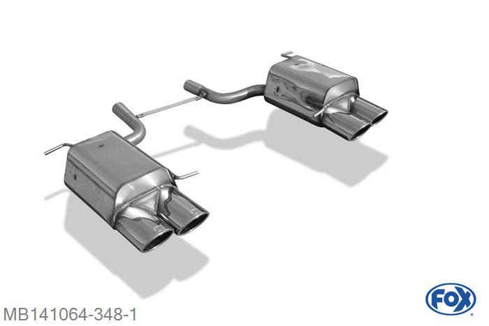 MB141064-348, Mercedes SLK Typ 171 - 4/6 Zylinder 1.8l 120/135kW, Einddemper rechs/links - 2x115x85mm  Type 32 rechts/links 2x50mm Buisdiameter Geheel RVS, Absortie demper, mooie diepe sound, Met E-keur