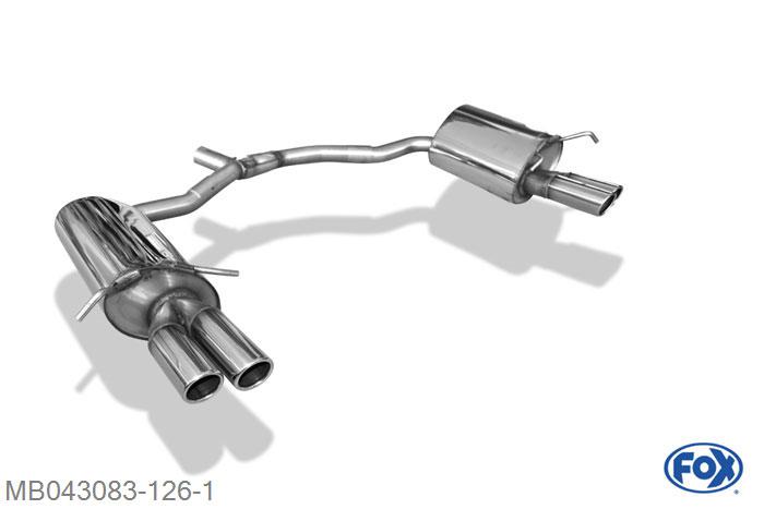 MB043083-126, Mercedes E-Klasse Cabrio A207 4 Zylinder 1.8l 135/150kW 2.2l CDI 125/150kW, Einddemper rechts/links -  2x70mm  Type 16 rechts/links 55mm Buisdiameter Geheel RVS, Absortie demper, mooie diepe sound, Met E-keur