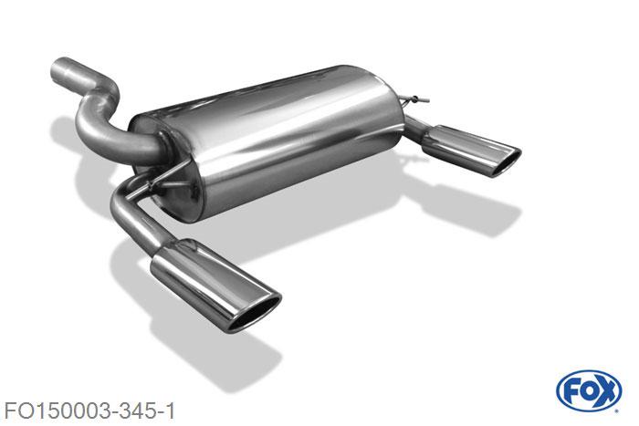 FO150003-345, Ford Kuga 2.5l 147kW 2.0l D 100kW, Einddemper met uitgang rechts/links - 106x71mm  Type 32 rechts/links 63,5mm Buisdiameter Geheel RVS, Absortie demper, mooie diepe sound, Met E-keur
