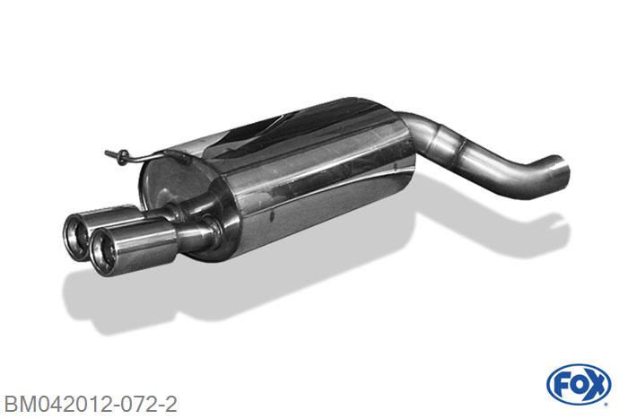 BM042012-072, BMW E65 735i/ 745i 3.6l 200kW 4.4l 245kW, Einddemper met eindstuk 2x90mm  Type 13 Geheel RVS, Absortie demper, mooie diepe sound, Met E-keur