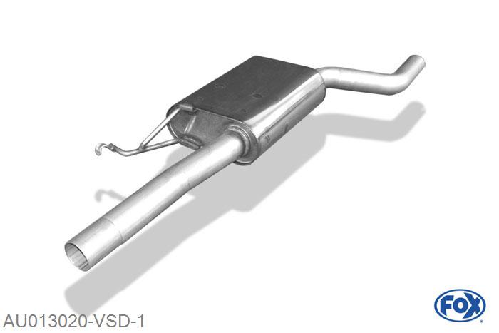 AU013020-VSD, Audi 80 Typ B4 quattro 2.0l 85/101/103kW 2.3l 98kW 2.6l 110kW 2.8l 128kW, Voordemper 63,5mm Buisdiameter Geheel RVS, Absortie demper, mooie diepe sound, Met E-keur