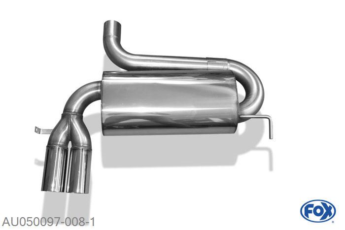 AU050097-008, Audi S3 Typ 8L 1.8l T 154/165kW, Einddemper O70mm - 2x76mm  Type 10 70mm Buisdiameter Geheel RVS, Absortie demper, mooie diepe sound, Teilegutachten (eintragungspflichtig)