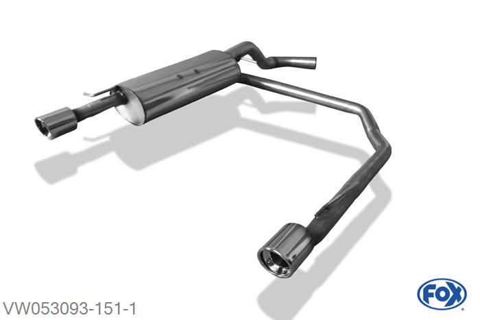 VW053093-151, VW  Golf IV 1.4l 55kW 1.6l 74kW 1.8l 110kW 2.0l 85kW 2.3l 110kW 1.9l TDI 66/81/85/96kW, Einddemper met uitgang rechts/links O63,5mm - 1x90mm  Type 17 rechts/links R32 Design 63,5mm Buisdiameter Geheel RVS, Absortie demper, mooie diepe sound, Teilegutachten (eintragungspflichtig)
