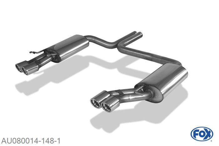 AU080014-148, Audi A8/ S8 Typ D2 4.2l 175/180/220/228/250/260kW, Einddemper rechts/links - 2x76mm  Type 17 rechts/links 2x63mm Buisdiameter Geheel RVS, Absortie demper, mooie diepe sound, Met E-keur