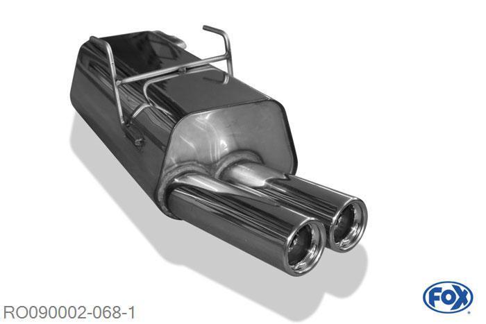 RO090002-068, Rover 75 Typ RJ Limousine/ Tourer 1.8l 88kW 2.0l 110kW 2.0l TD 85kW (auch 2.0l 96kW aber ohne TuV), Einddemper met eindstuk 2x76mm  Type 13 Geheel RVS, Absortie demper, mooie diepe sound, Met E-keur