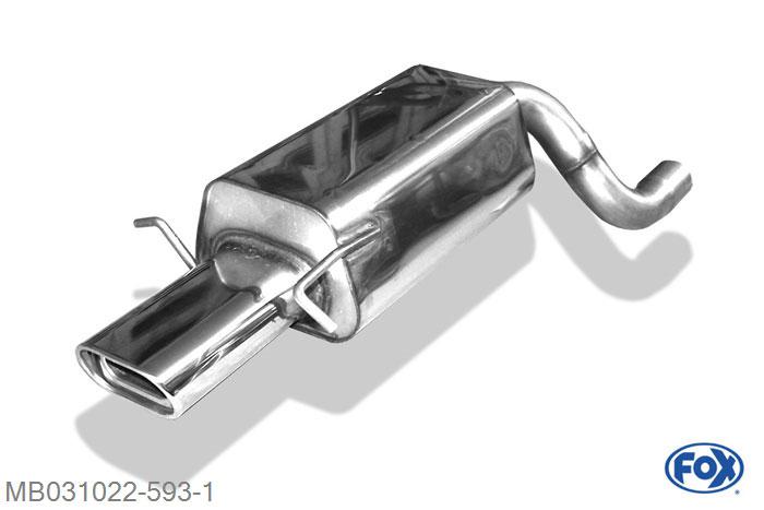MB031022-593, Mercedes C-Klasse W203/ S203 1.8l 95/105/120/141kW 2.0l 95/120kW 2.6l 120/125kW 3.2l 160kW 2.2l CDI 75/85/90/100/110/105kW 2.7 CDI 120/125kW, Einddemper met eindstuk 135x80mm  Type 53 63,5mm Buisdiameter Geheel RVS, Absortie demper, mooie diepe sound, Met E-keur