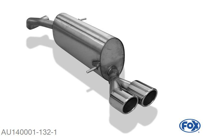 AU140001-132, Audi A1 Kompakt/ A1 Sportback 1.4l 90/132kW, Einddemper met eindstuk 2x90mm  Type 16 55mm Buisdiameter Geheel RVS, Absortie demper, mooie diepe sound, Met E-keur