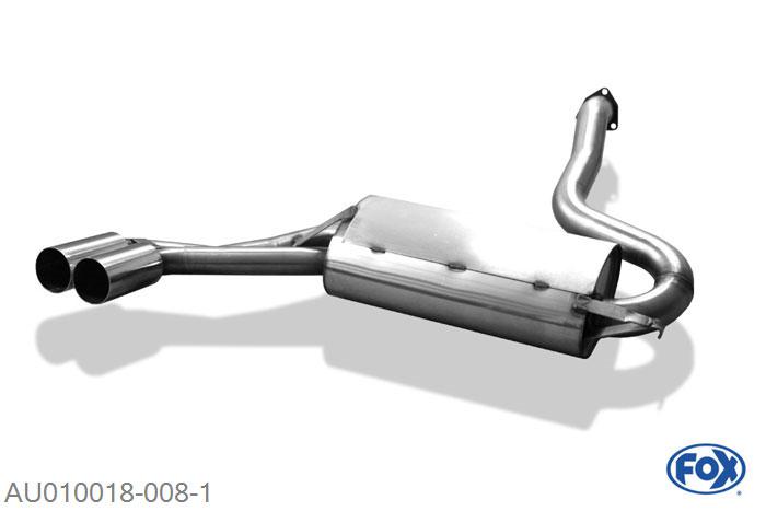 AU010018-008, Audi 80/90 Typ 81/85 quattro 1.8l 66/81/82kW 2.0l 83/85kW 2.2l 88/98/100kW, Einddemper met eindstuk 2x76mm  Type 10 Geheel RVS, Absortie demper, mooie diepe sound, Met E-keur