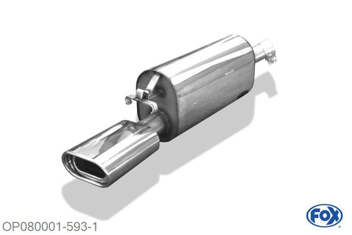 OP080001-593, Opel Calibra A/ Calibra A 4x4 2.0l 85kW 2.0l 16V 110kW, Einddemper O50mm - 135x80mm  Type 53 50mm Buisdiameter Geheel RVS, Absortie demper, mooie diepe sound, Met E-keur