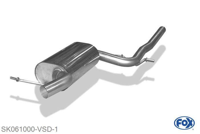SK061000-VSD, Skoda Octavia Typ 1Z 1.4l 55/59kW 1.6l 75/85kW 1.8l TSI 118kW 2.0l 110kW 1.9l TDI 77kW 2.0l TDI 100/103kW, Voordemper 55mm Buisdiameter Geheel RVS, Absortie demper, mooie diepe sound, Met E-keur